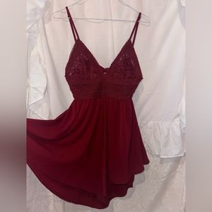 Burgundy Romper w/ lace top and ties in the back